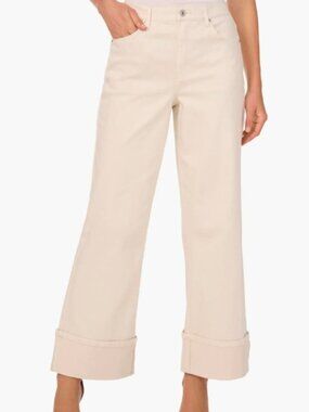 High Waist Wide Leg Denim Jeans Ivory Roll Up Cuff 1.State. Size 12
